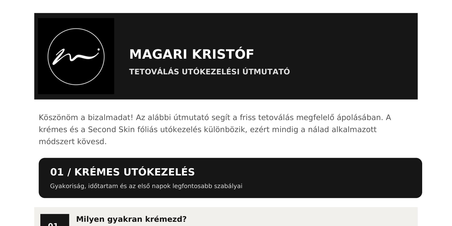 Tetoválás utókezelési útmutató útmutató borítókép